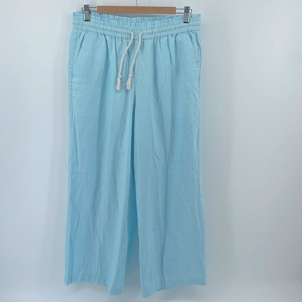 NWT J. Crew Factory linen cotton blend smocked waist pull on wide leg pants sz M